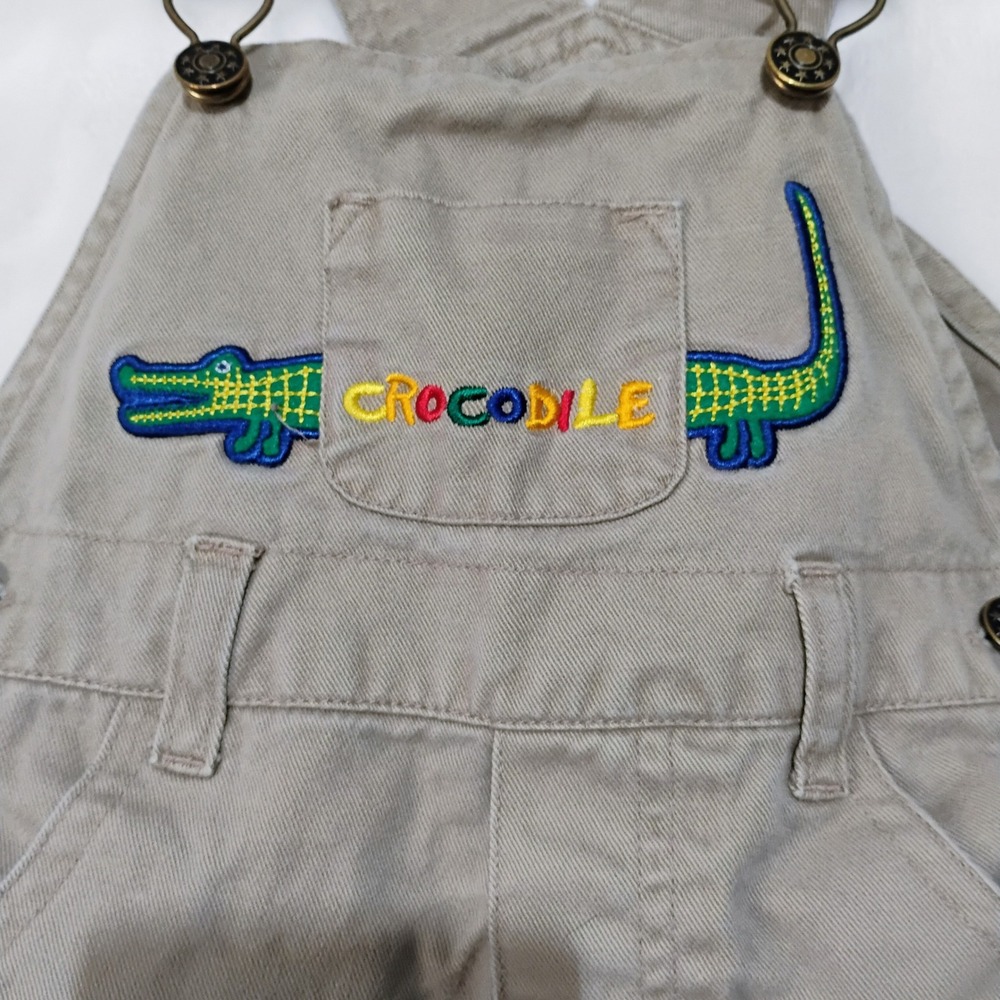 Vtg Khaki Crocodile Embroidered Cotton Overalls Boys 18M Tumble In The Jungle E - Picture 3 of 5